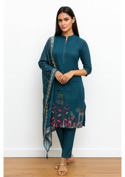 Cotton lining embroidered suit set