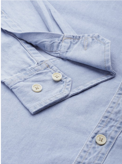 The Lifestyle Co Men Light Blue Solid Regular Fit Chambray Formal Shirt