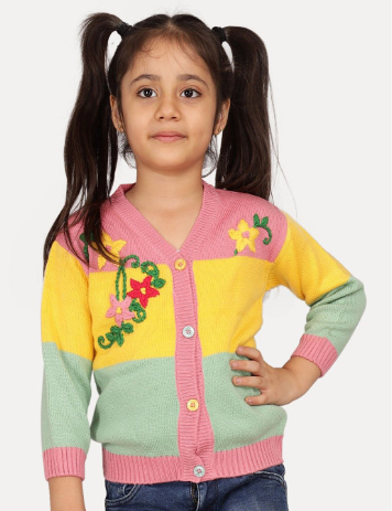 Girls Colourblocked Winter Cardigan