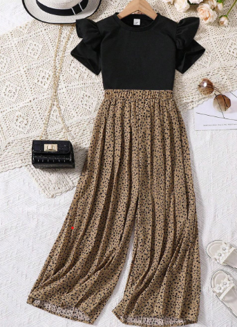 Girls Round Neck Top With Palazzos