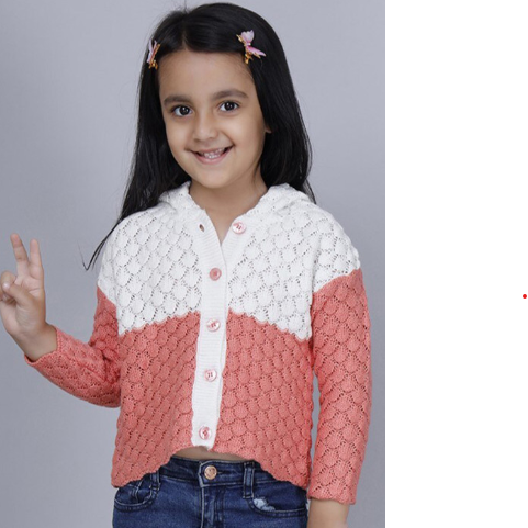 Girls Self Design Open Knit Acrylic Cardigan