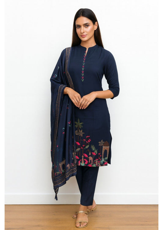 Cotton lining embroidered suit set