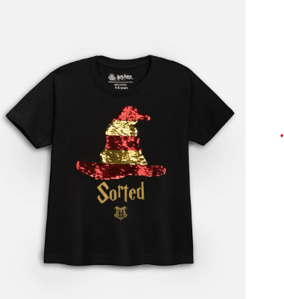 Kids Reversible Black Harry Potter Sequinned Round Neck T-shirt