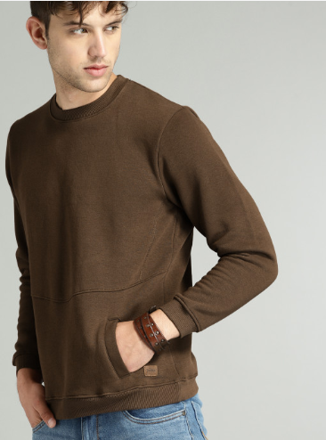 Men Brown Solid Sweatshirt