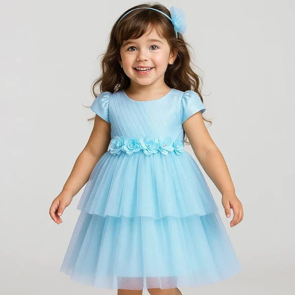 Mesh Party Dress With Flower Applique