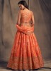 Floral Printed Orange Lehenga Choli In Organza