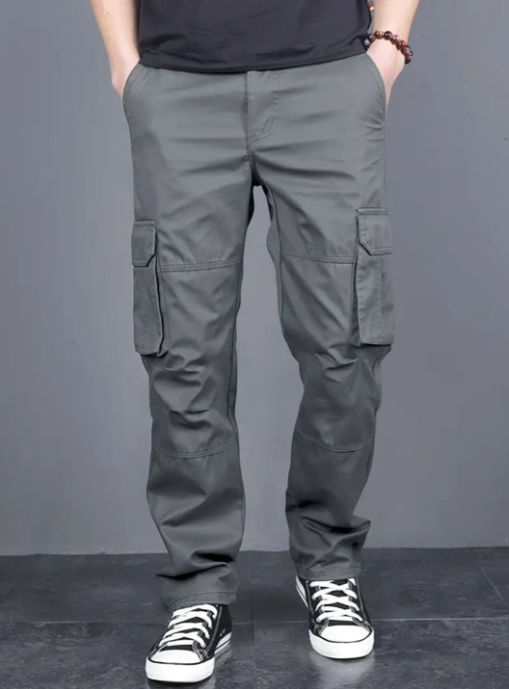 Men Cotton Classic Mid-Rise Loose Fit Cargos Trousers