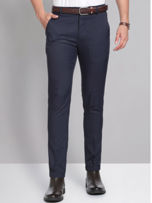 Men Flat-Front Mid-Rise Slim Fit Formal Trousers