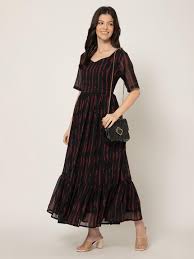 Striped Georgette Fit & Flare Maxi Dress