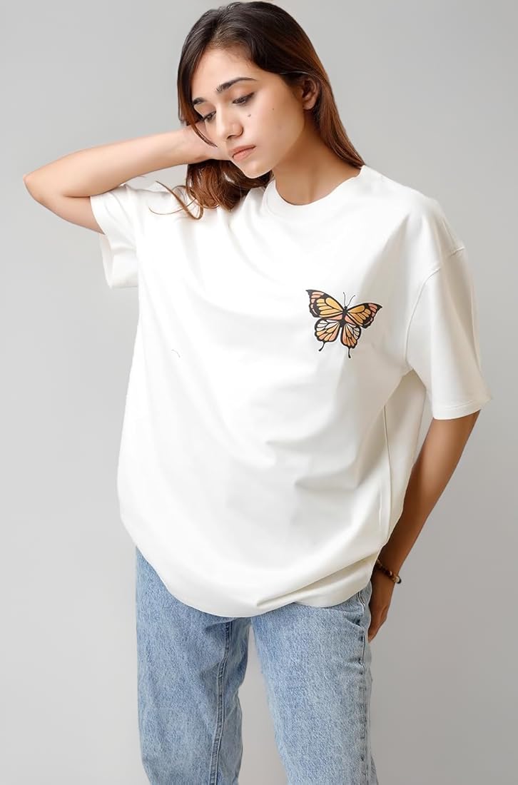 Stylish Embossed Print Cotton Oversized t Shirt