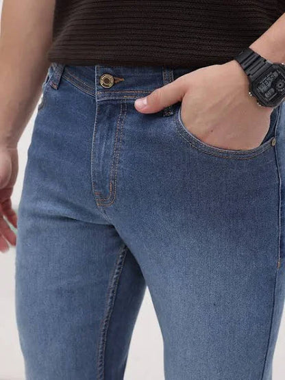 The Roadster Life Co. Men's Slim Fit Mid-Rise Light Fade Stretchable Jeans
