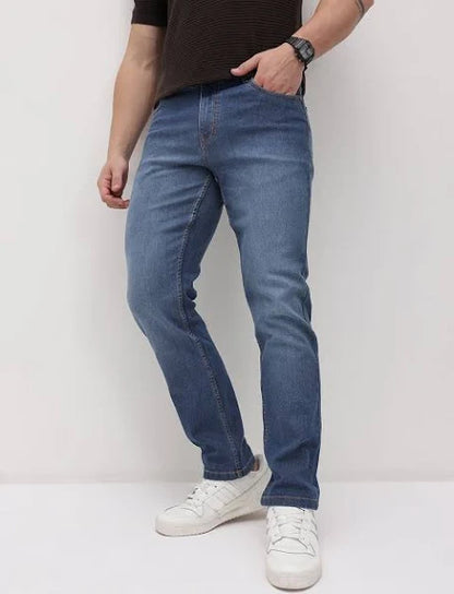 The Roadster Life Co. Men's Slim Fit Mid-Rise Light Fade Stretchable Jeans