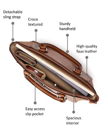 Women Tan Croco Structured Satchel with Detachable Sling Strap Fits Upto 11" iPad