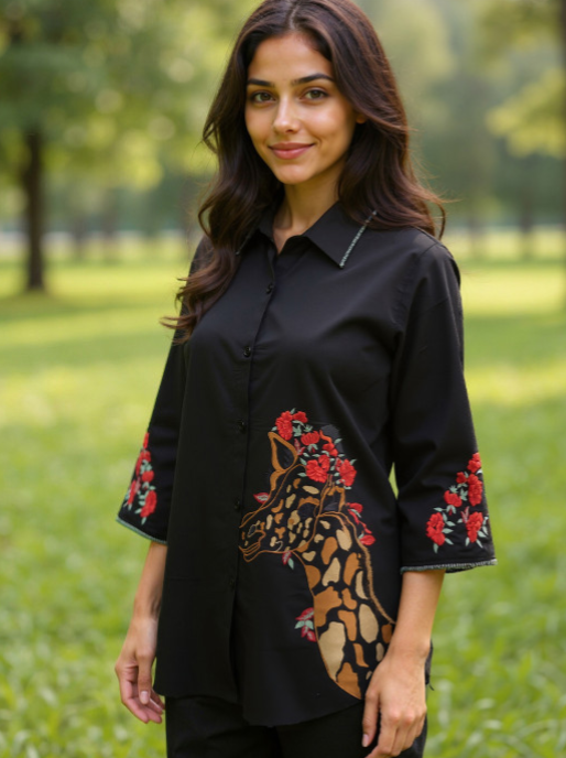 Embroidered Cotton Shirt With Trouser