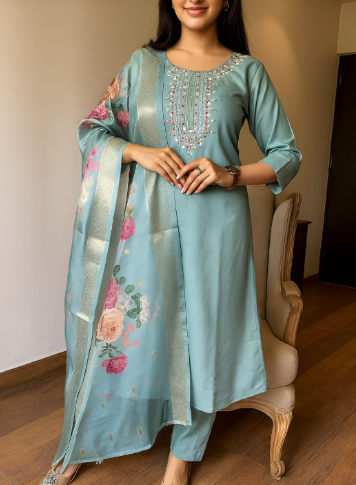 3-Piece Kurta Set – Kurta, Trouser & Dupatta